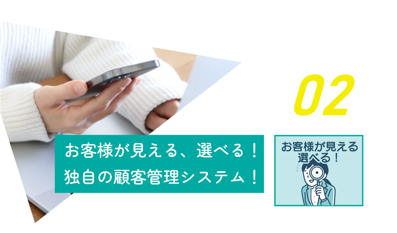 お客様が見える、選べる！独自の顧客管理システム！